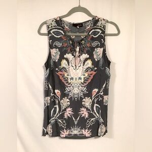 CROSBY Sleeveless Artist Design Tie String V-Neck Rayon Tank Top
